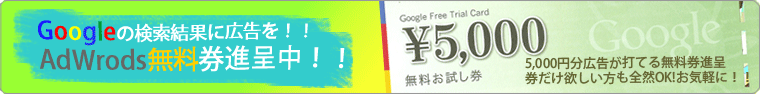 Googleの検索結果に5000円分広告が打てるAdWordsクーポン配進呈中！！